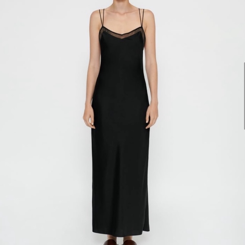 Zara Black Organza Satin Effect Slip Dress